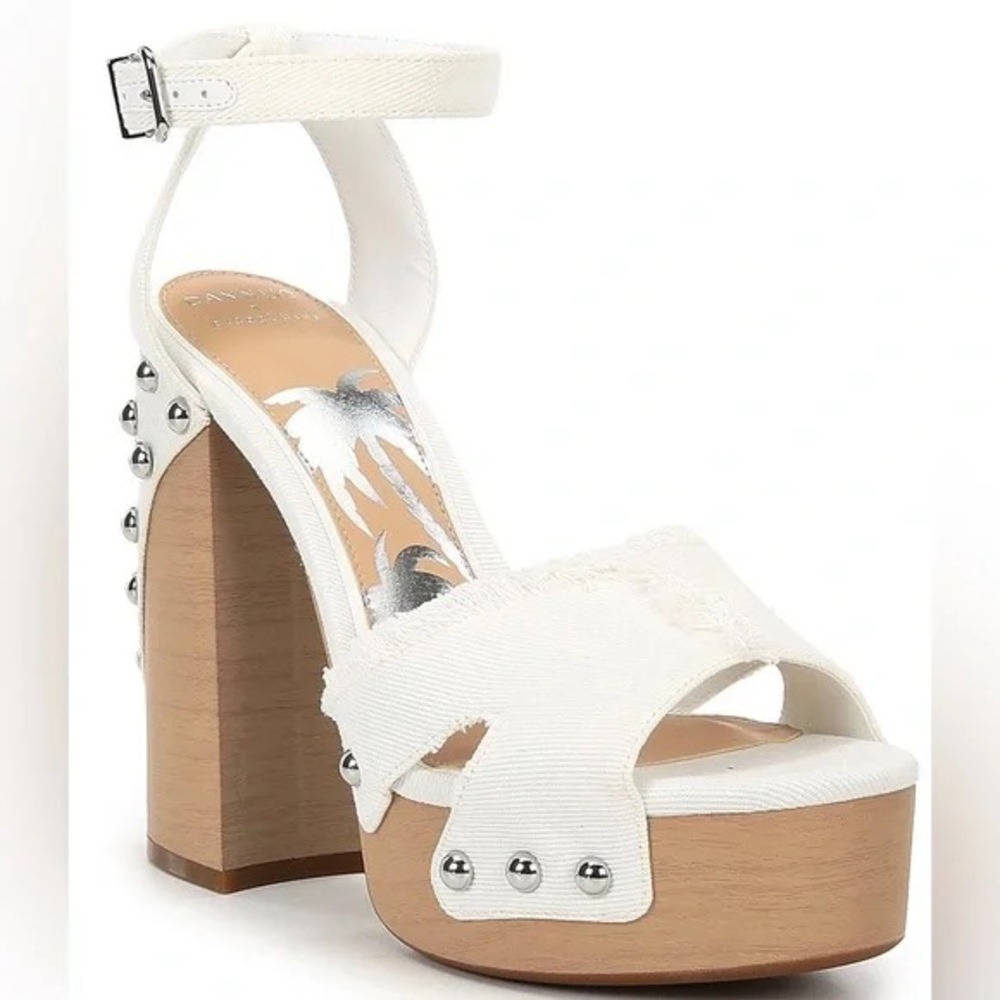 Gianni Bini X DANNIJO White Denim Heels with Silver Studs